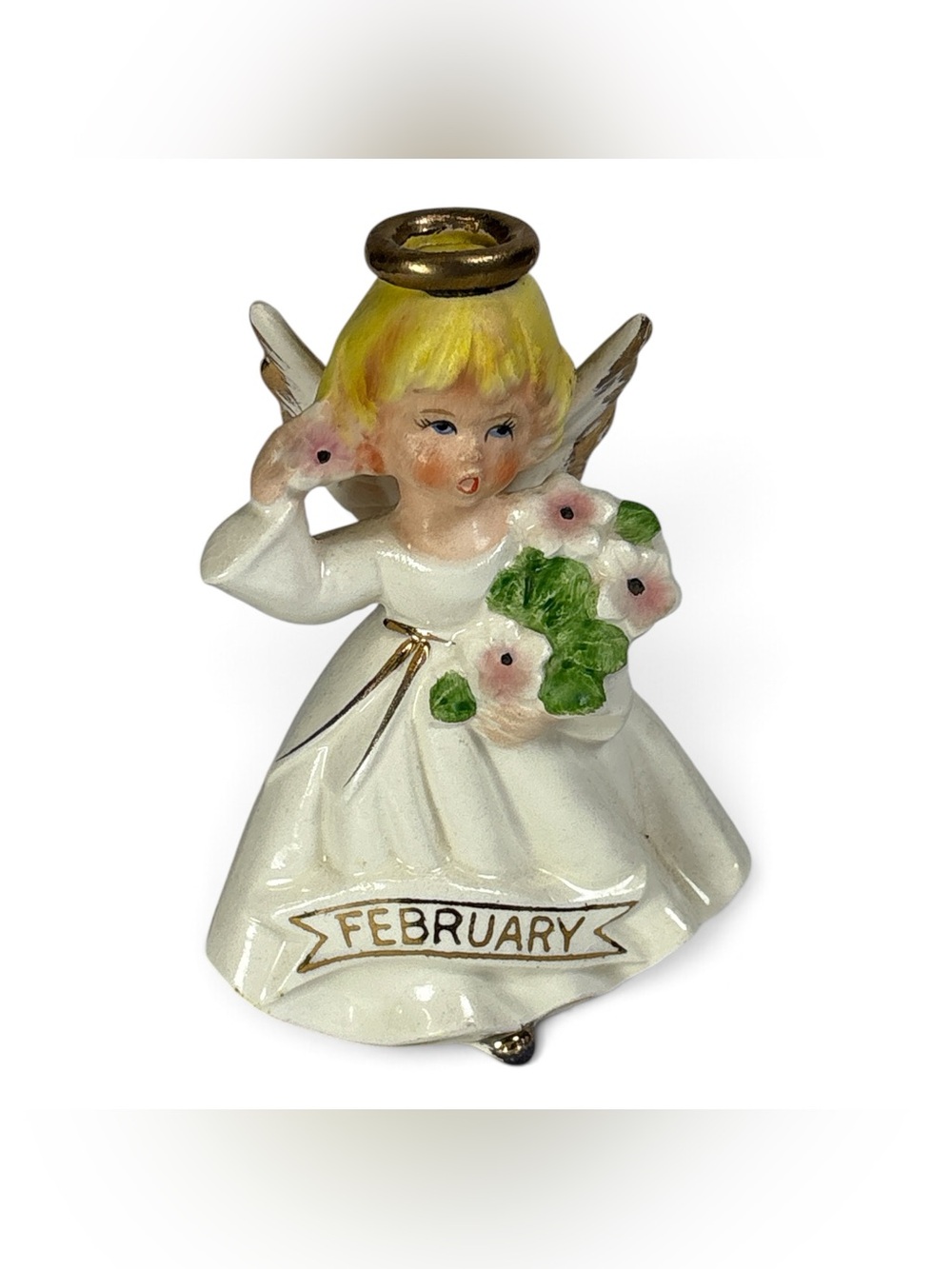 Vintage Price Imports February Birthday Angel Girl Figurine Flower Bouquet Japan